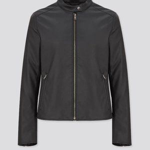 Uniqlo women black leather jacket NWT
